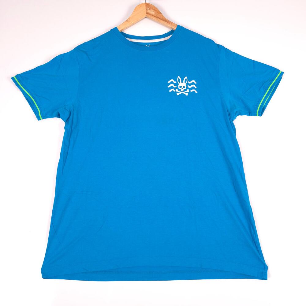 Psycho Bunny Mens Blue Graphic T Shirt Skull Bunny Logo Pima Cotton Size 6 (XL)